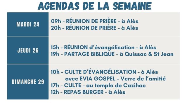 Agenda semaine 13